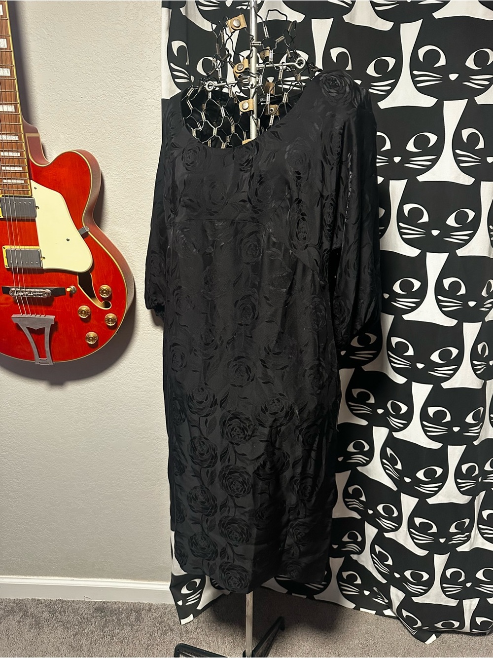 Damask satin black floral dress from vince.
